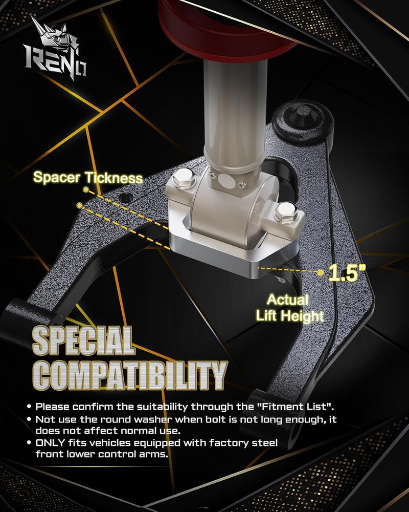 Reno 3" Front Leveling Kit, Upper+Lower Strut Lift Spacers Compatible with 2007-2026 Silverado Avalanche Suburban Tahoe 1500 / Sierra Yukon 1500 2WD 4WD (Aluminium, 4Pcs) - Image 4